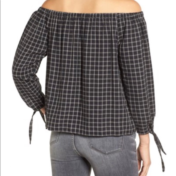 Madewell Plaid Off the Shoulder Top Black - Picture 2 of 5
